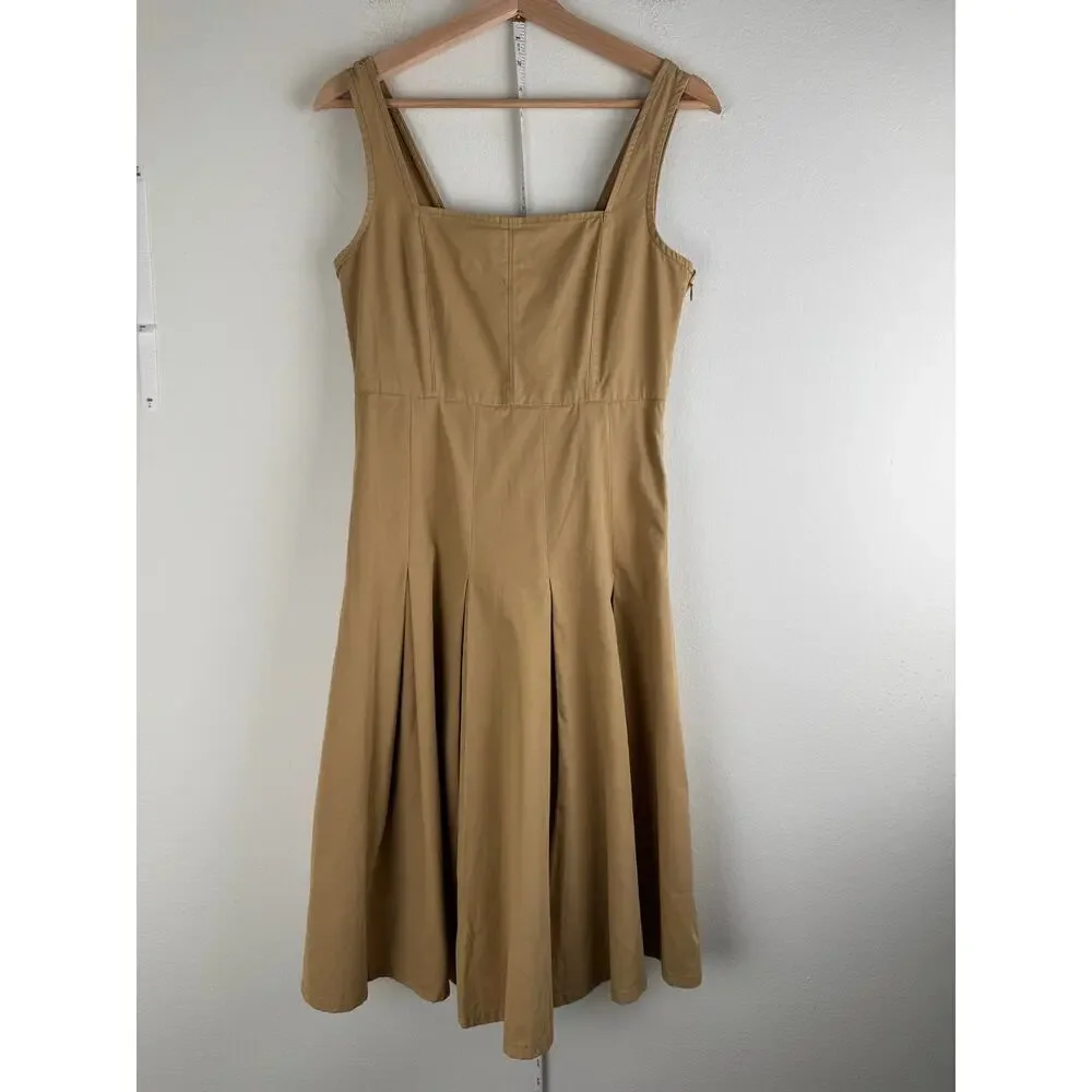 NWT J.Crew Pleated A Line Chino Dress Honey Brown Cotton Size 4